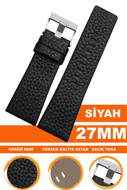 22mm 24mm 26mm 27mm 28mm 29mm 30mm 32mm Diesel Saat Uyumlu Siyah Renk Deri Saat Kordonu DZS