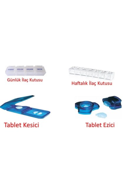 Haftalık /Günlük Hap Saklama Kutusu-Tablet Ezici-Tablet Kesici Set 4LÜ SET