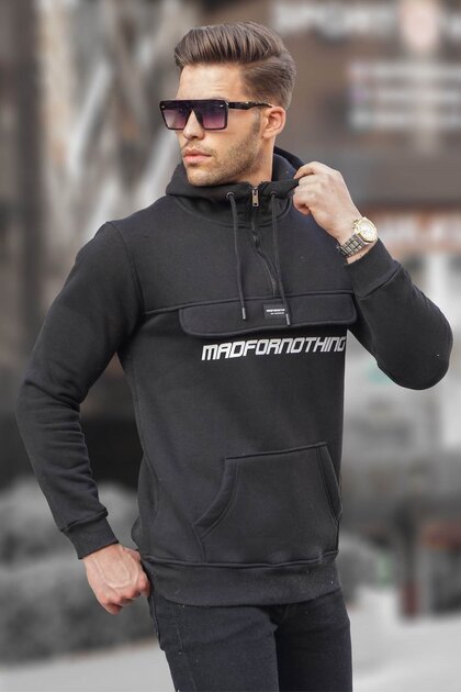 Madmext Siyah Kanguru Cep Kapüşonlu Sweatshirt 4729 - Fiyatı