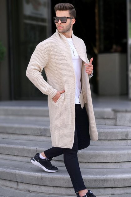 Stone Colour Stand Guler Cardigan lung de tricotaj cu buzunare 6816