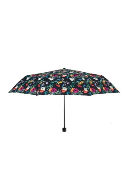 Mini umbrela manuala, Perletti, model floricele, culoare neagra