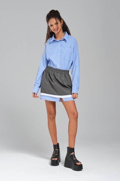 Women's Two Piece Look Design Mini Shirt Dress