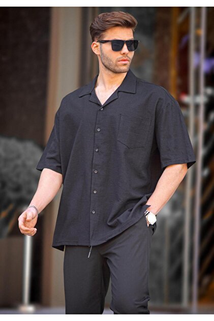 Madmext Siyah Kısa Kollu Oversize Erkek Gömlek 6737 - Fiyatı