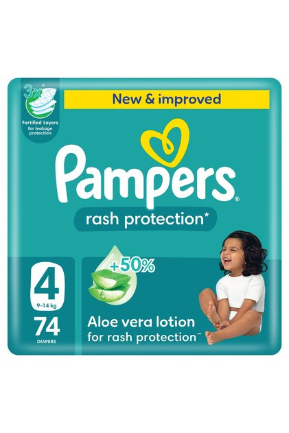 Baby Diapers | Rash Protection Taped | Size 4 | 9-14 kg | Aloe Vera | 74 Ct