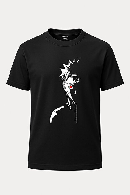 nirvoda Naruto Yarım Yüz Poz Baskılı Loose Fit Bisiklet Yaka