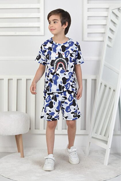 AXXAN BAPE şort tişort ikili takım erkek çocuk şortlu takım kız