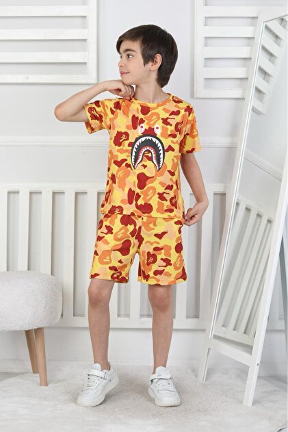 AXXAN BAPE şort tişort ikili takım erkek çocuk şortlu takım kız