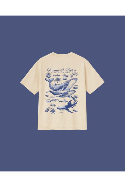 Beige Color Oversize Whale Shark Ocean Creatures Printed Unisex T-Shirt T-Shirt
