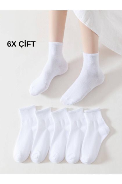Unisex Pamuklu Yarım Konç Beyaz Tenis Çorap 6 Paket Rahat Ve Şık