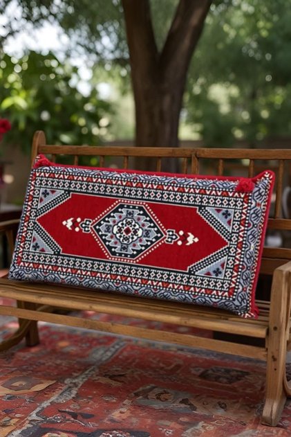 Song Corner Patterned Decorative Carpet Coated Back Pillow 42X95 with Sponge - Authentic Home Decoration