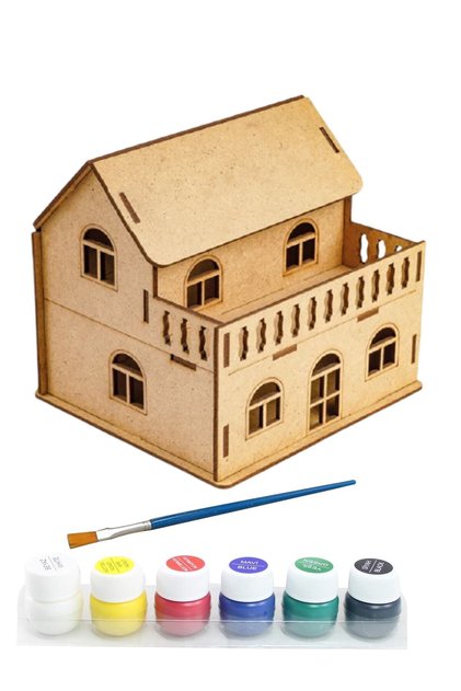 3d Ahşap Balkonlu Ev Maket - Sök Tak Maket Seti