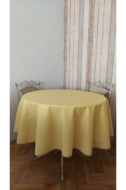 Round, Plaid, Duck (Liquid Pusher, Stain Proof) Fabric, Tablecloth