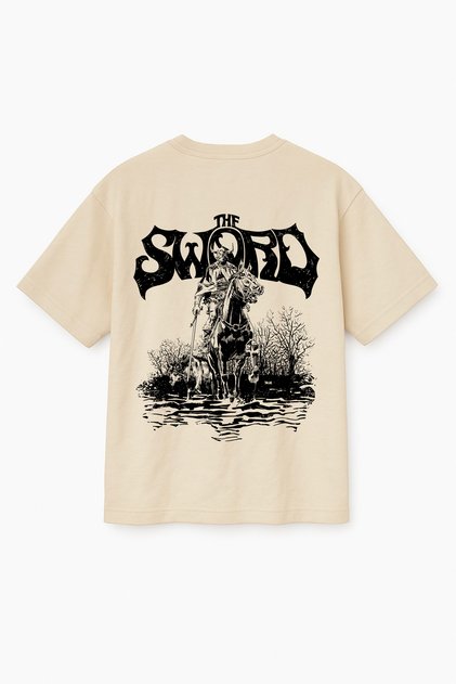 Beige Color Oversize the Sword Knight Printed Unisex T-Shirt T-Shirt