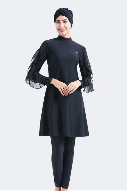 Full Covered 4-Piece Hijab Swimsuit C14052 Black