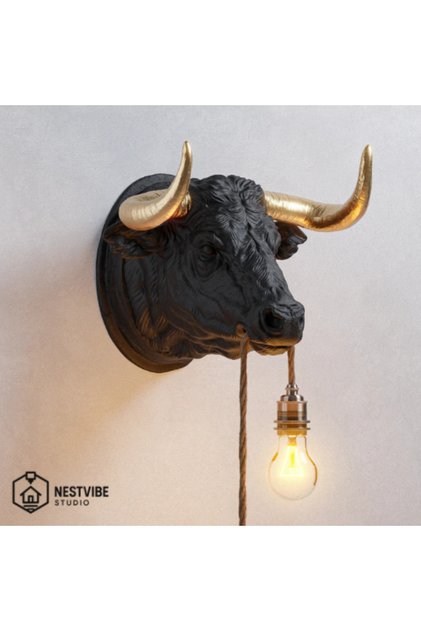 Stylish Bull Design Wall Lamp with Golden Horn Nestvibe Special Series