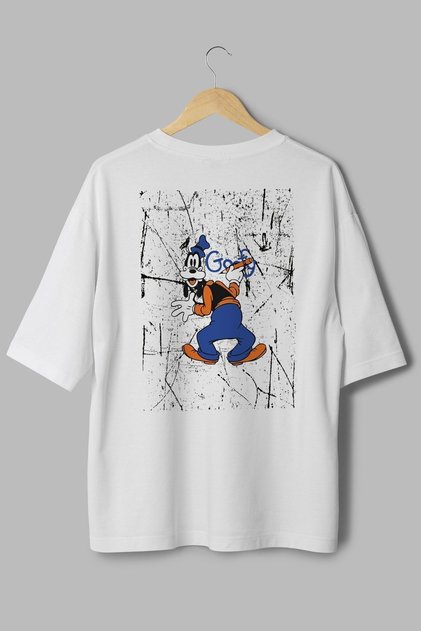 Dog Back Printed Half Oversized White T-Shirt 1039