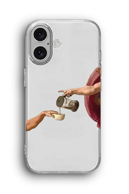 iPhone 16 Uyumlu Eller Tablosu ve Kahve Desenli Silikon Şeffaf Telefon Kılıfı