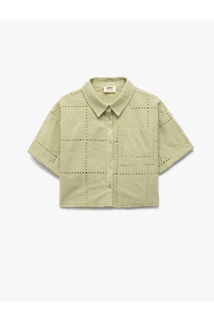 Short Sleeve Embroidered Cotton Crop Shirt