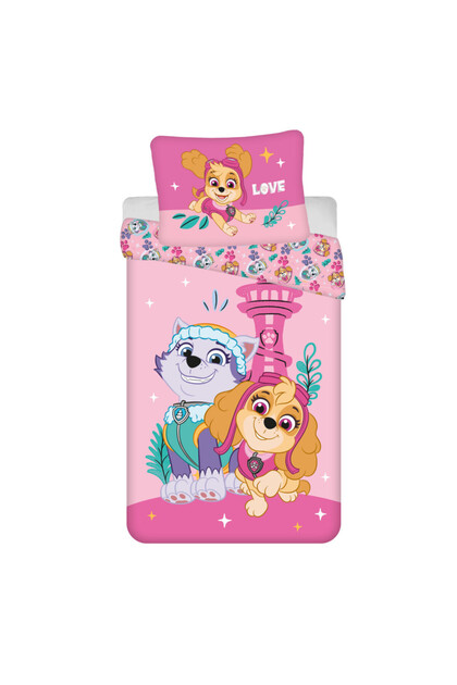 Set 2 piese lenjerie de pat, Husa pilota, 140x200 cm, husa perna, 70x90 cm, Multicolor, Paw Patrol