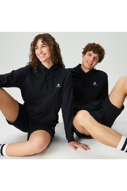 Go-To Embroidered Star Chevron Unisex Siyah Hoodie