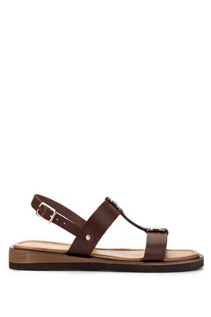 Women's Genuine Leather Brown Flat Sandals