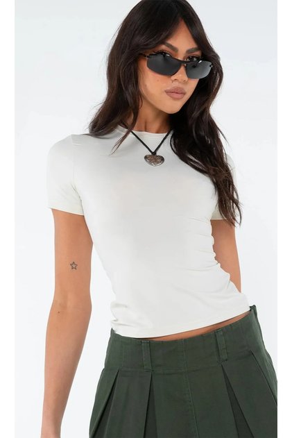 Crew Neck Basic Short Sleeve Stretchy Bodysuit