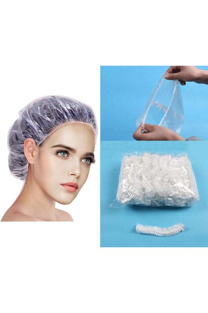 Shower Cap Disposable - 100 Pcs Thickening Women Waterproof Shower Caps Free Size, Clear