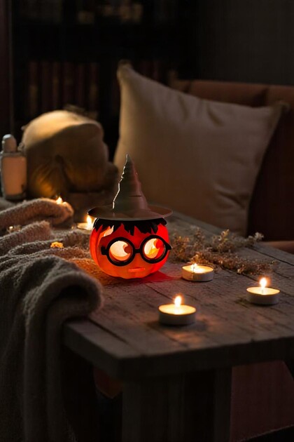 Harry Potter Halloween Pumpkin Masa Lambası Çalışma Lambası Mumluk Tealigh Kokusuz Mum