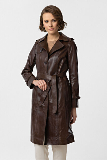 Dericlub Wm030 Hakiki Deri Kadın Uzun Trençkot - Fiyatı, Yorumları