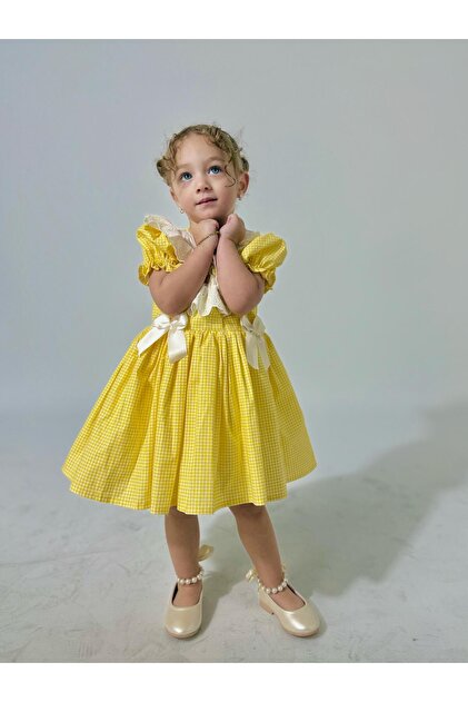 ka-ca様のbaby dress レモン Hly Karol Tasarım Defne Yellow Buttoned Vintage Baby Girl Dress
