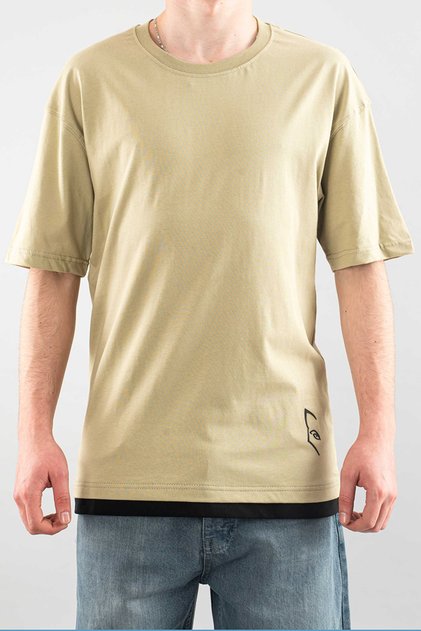 Men's Special Crew Neck T-Shirt Basic Semi-Oversize Plain Printed Khaki T-Shirt