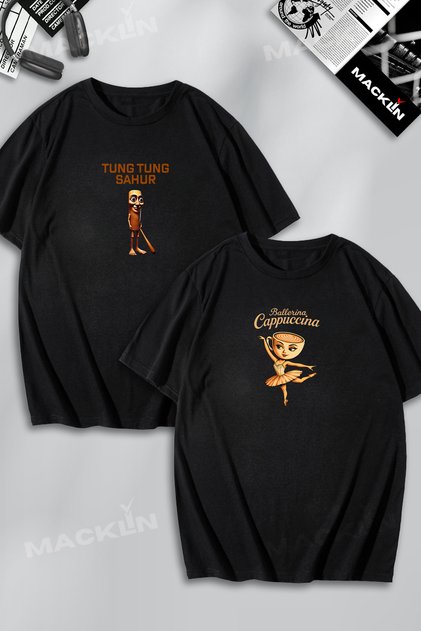 Unisex Tung Sahur and Ballerina Cappuccino Printed Lover Couple Combination Design Oversize T-Shirt 2 Pack