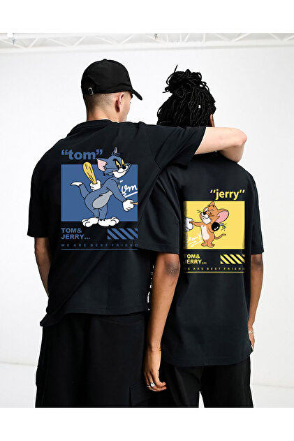 TOUJOURS☆今期新品未使用Combinateion T-shirt darkopia Unisex Tom ve Jerry SIRT Baskılı Sevgili Çift Kombini