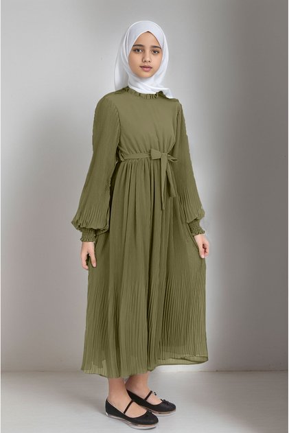 Girl's Long Pleated Hijab Dress