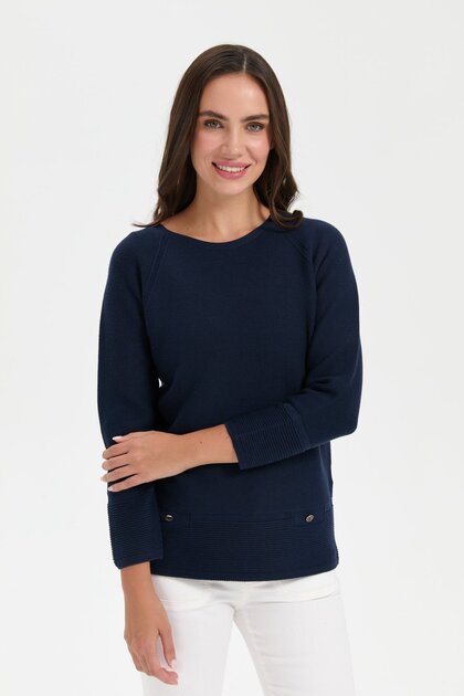 Women's Crew Neck Seamless Sweater K.Navy Blue