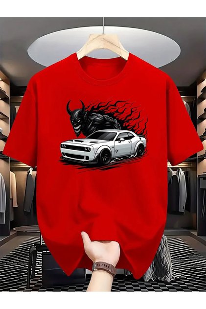 Comfortable "Car" Graphic T-Shirt for Men - Round Neck, Short Sleeves, Lightweight Polyester,