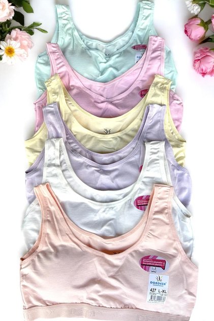 Young Girl's 3-Piece Padded Wide Strap Colorful Cotton Lycra Half Undershirt