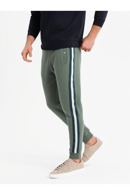 Herren-Jogginghose mit Paspelierung und gerippten Bündchen am Bein, Khaki OM-PASK-0258