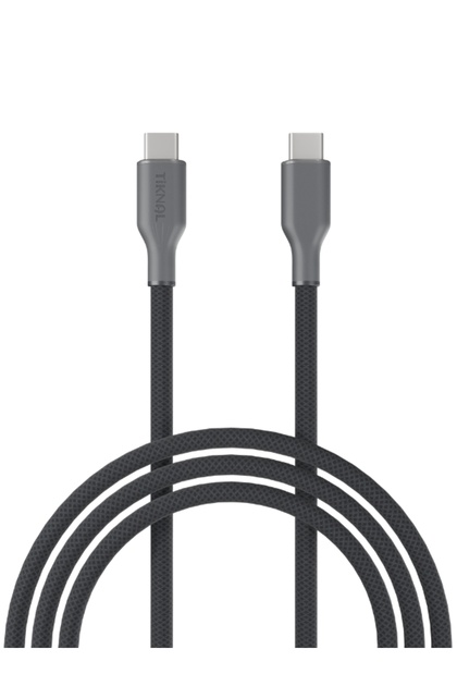 | كابل USB-C إلى USB-C – 2 متر – رمادي – نايلون مضفر – شحن سريع