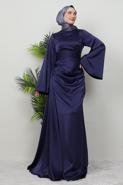 Jasmine Satin Evening Dress Navy Blue