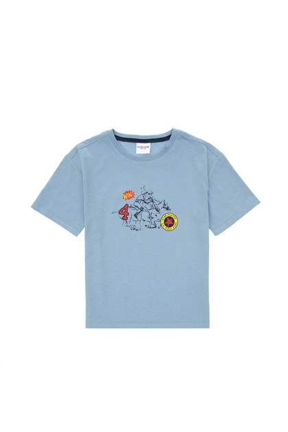 Tricou albastru confortabil pentru băiat, cu gâtul turnat, 50307178-VR036