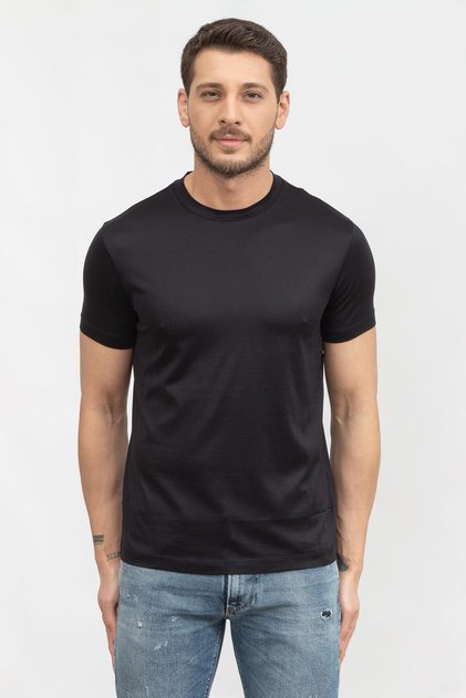 Men's Cotton Jersey Fabric Blue T-Shirt with Brand Logo