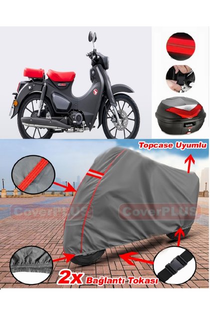 Honda C125 Super Cub Rear Bag Compatible Motor Tarpaulin Motorcycle Tarpaulin Red Stitched Gray