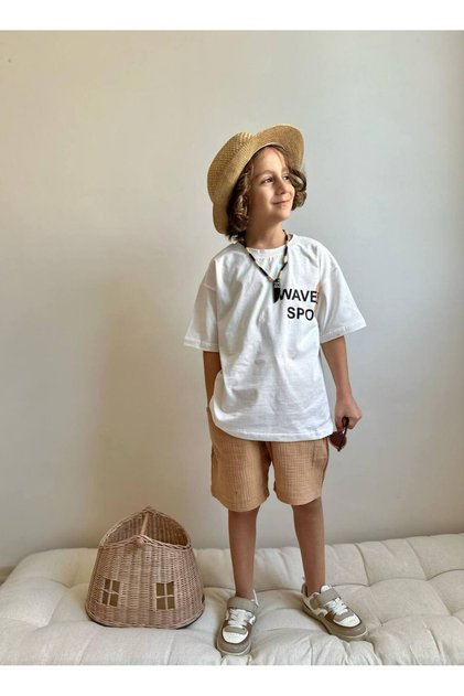 Boy's Palm Printed Muslin Shorts Suit