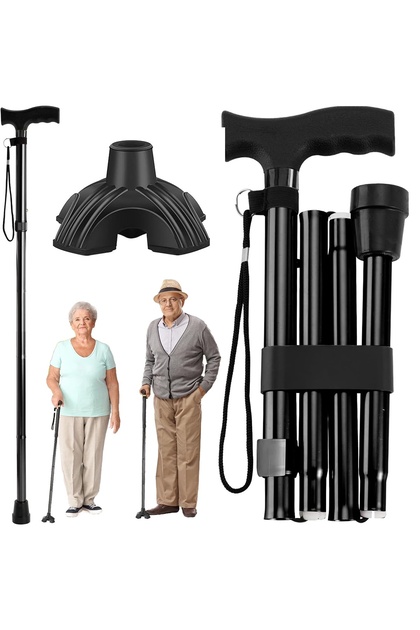 Baston pliabil Regal Bliss®, reglabil, aluminiu, suport 113 kg, ambele mâini, ușor și stabil, Negru