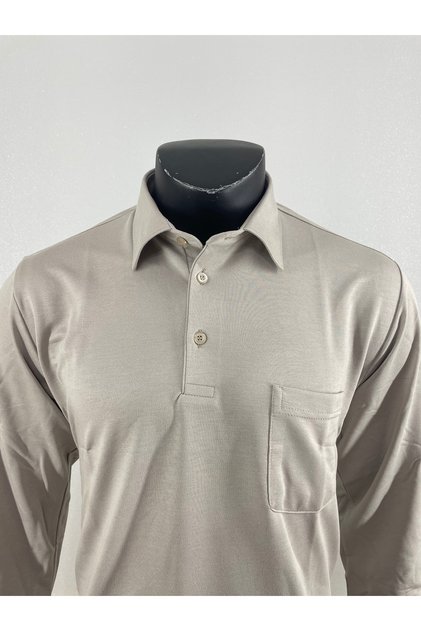 Shirt Collar Long Sleeve and Buttoned Pocket Combed Cotton Sweater 6063