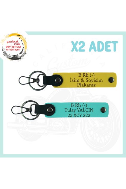 Motorcycle Lovers, Special Design 2-Piece Keychain with Name Plate and B Rh (-) Blood Group Written, Yellow-Turquoise