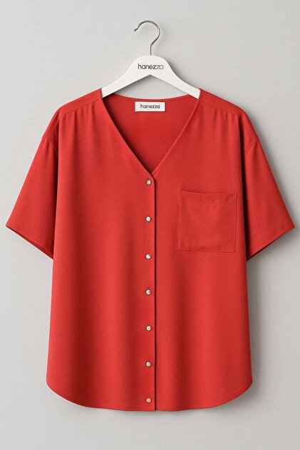 Hanezza Büyük Beden Kadın Yarım Kol Şık Bluz - Hanezza Plus Size