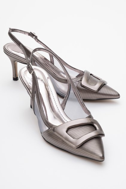 Foley Platinum Striped Women's Pointed Toe Open Back Thin Heeled Shoes