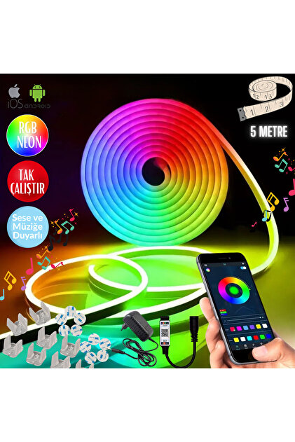 neeko 3 Chip Rgb Neon Led Telefon Kontrollü Sese Ve Müziğe Duyarlı